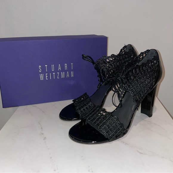 DESIGNER Stuart Weitzman Black String Apart Flax Twine Shoes Size 10M BOX INCL. - Picture 3 of 7